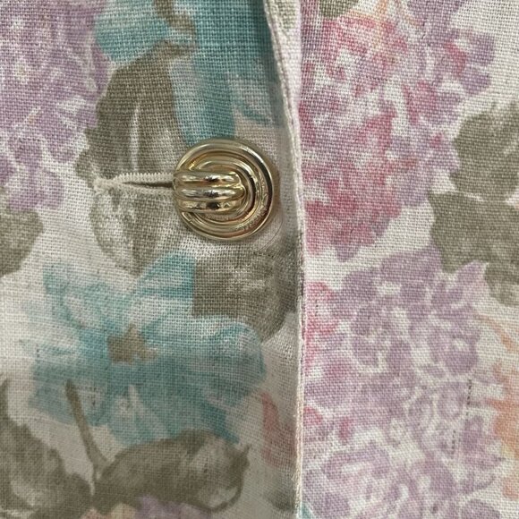Vintage Block Island Petites Floral Blazer 14 Linen Blend Feminine Elegant Chic - Picture 11 of 12